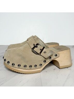 Jeffrey Campbell Ichlieb Tan Suede Heeled Clog 7 1/2